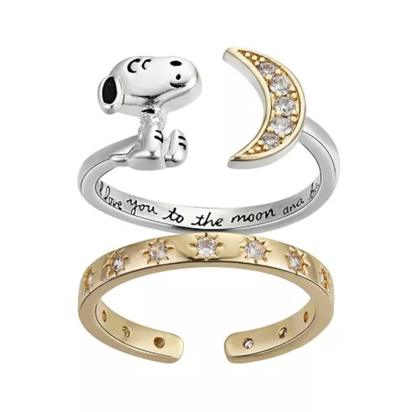 Unwritten Jewelry Unwritten Peanuts Twotone Crystal Snoopy I Love You To The Moon Back Rings
